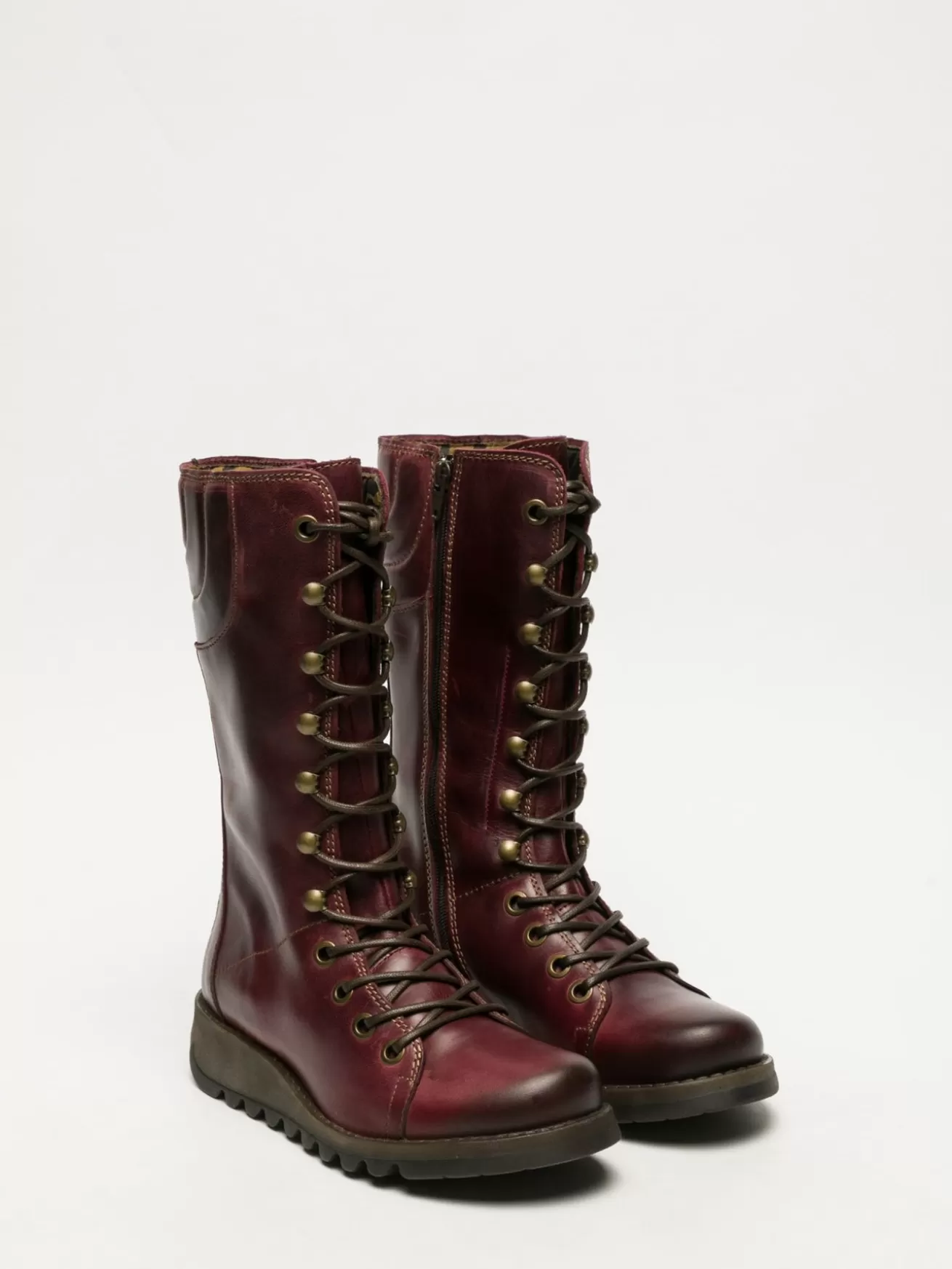 Botas Com Cordoes Vermelho Escuro-Fly London Outlet