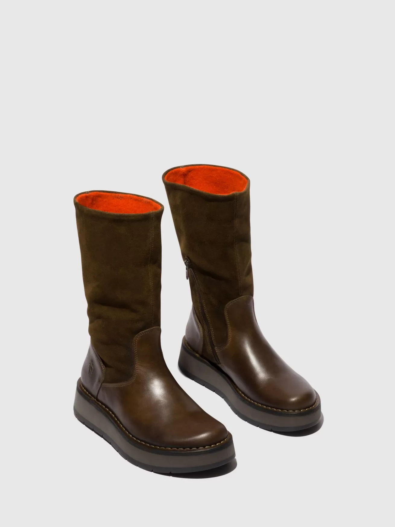 Botas Zip Up Rula083Fly Olive/Sludge (Laranja)-Fly London Clearance