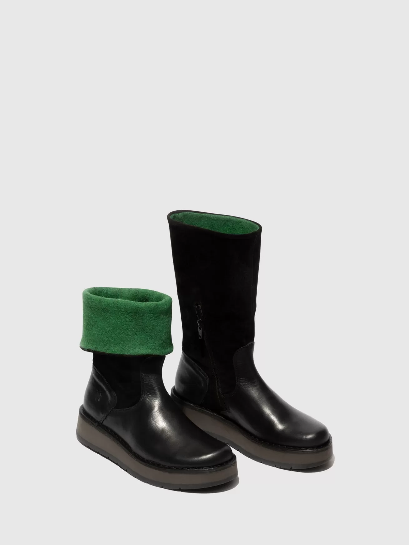 Botas Zip Up Rula083Fly Pretas (Verde)-Fly London Outlet