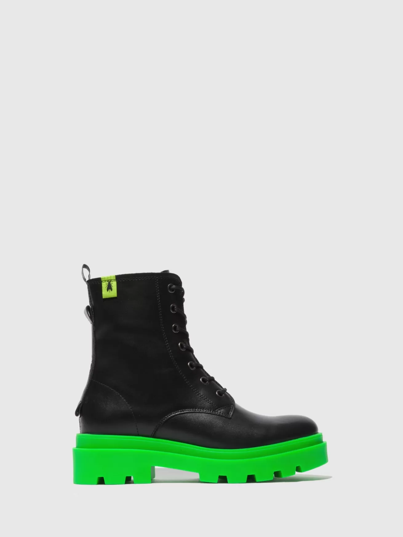 Botins Com Atacadores Jacy881Fly Nausica Preto (Sola Verde)-Fly London Discount