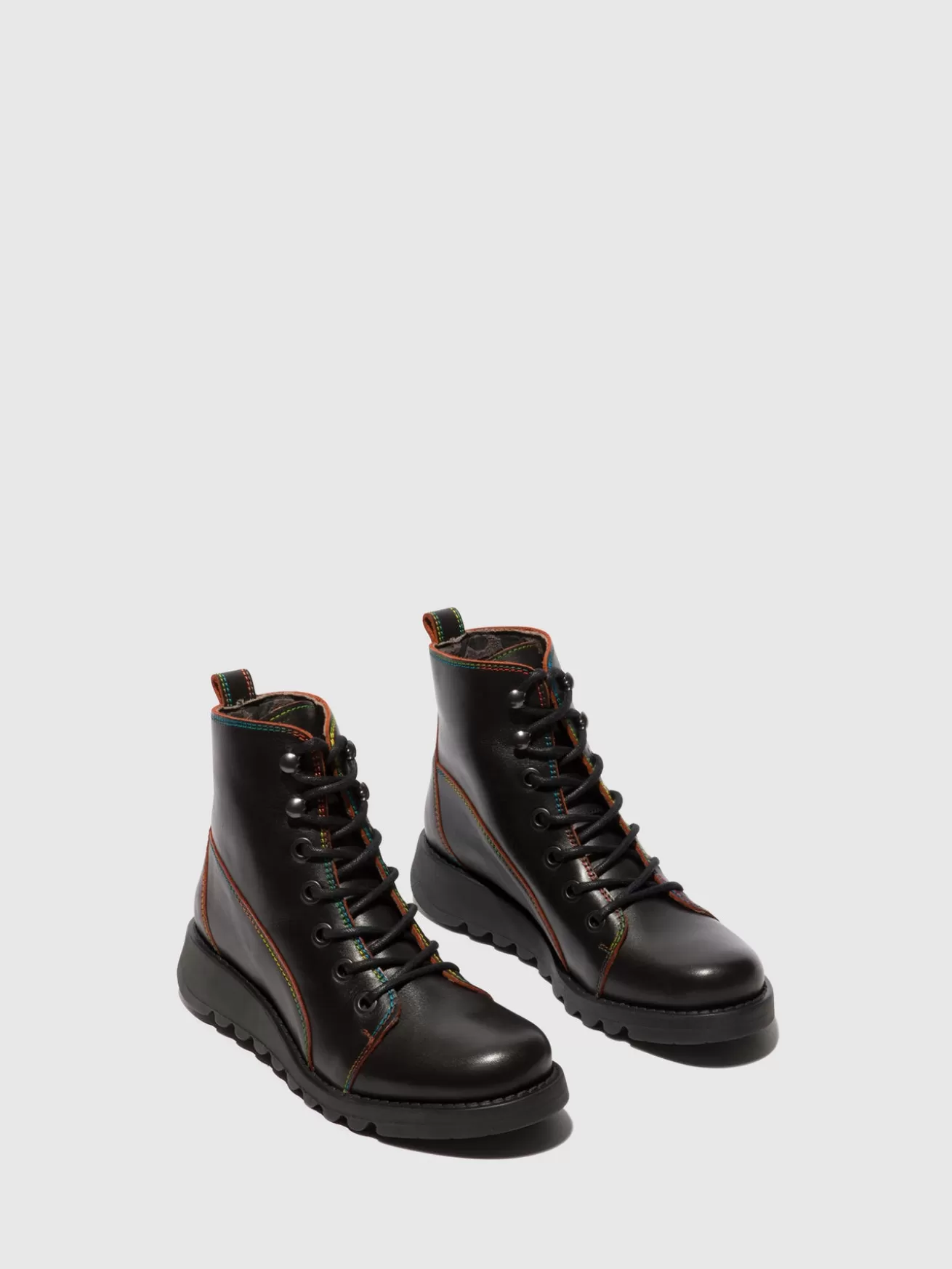 Botins Com Atacadores Sore813Fly Preto/Vermelho(Rainbow St.)-Fly London Cheap