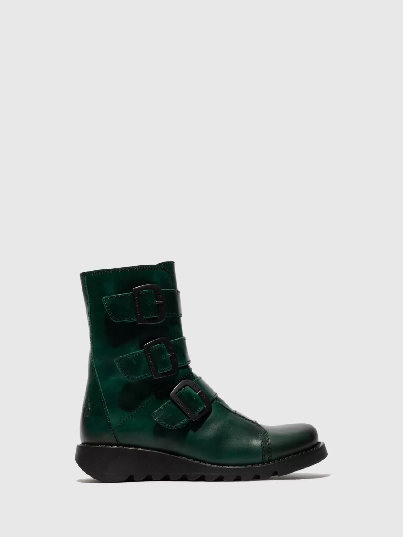 Botins Com Fivela Scop110Fly Shamrock Verde (Sola Preta)-Fly London Fashion