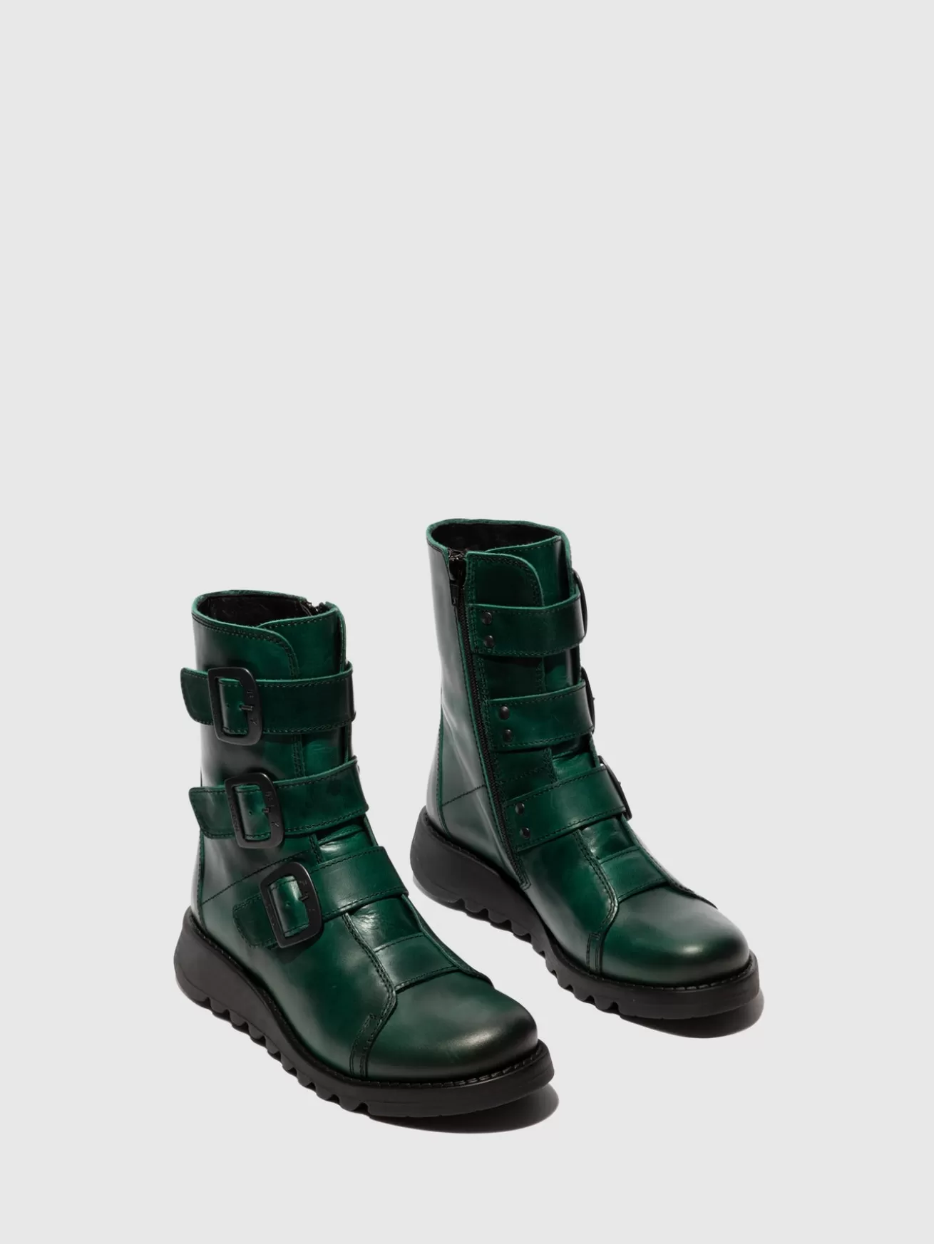 Botins Com Fivela Scop110Fly Shamrock Verde (Sola Preta)-Fly London Fashion