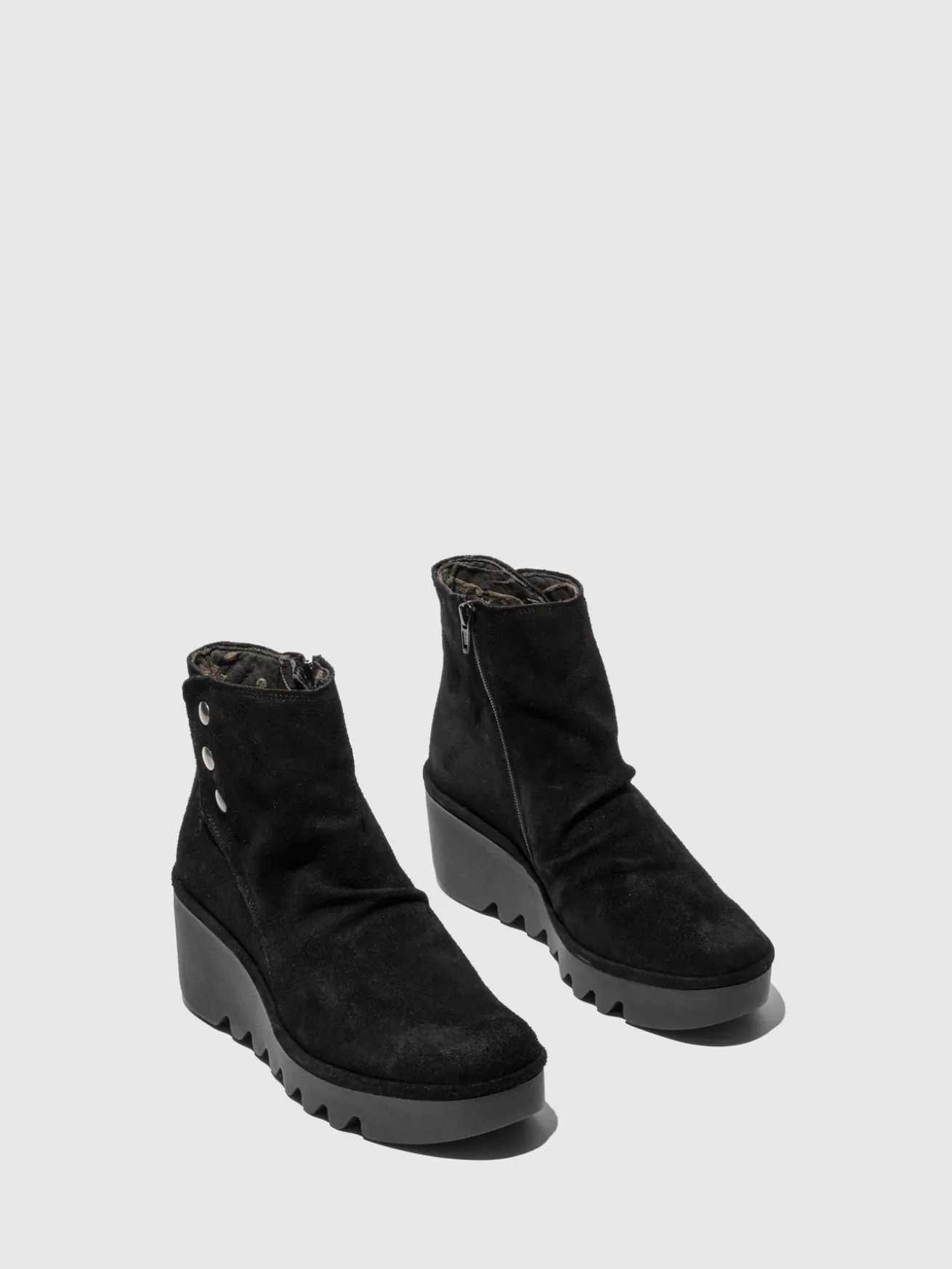 Botins Com Ziper Brom344Fly Oilsuede Preto-Fly London Cheap