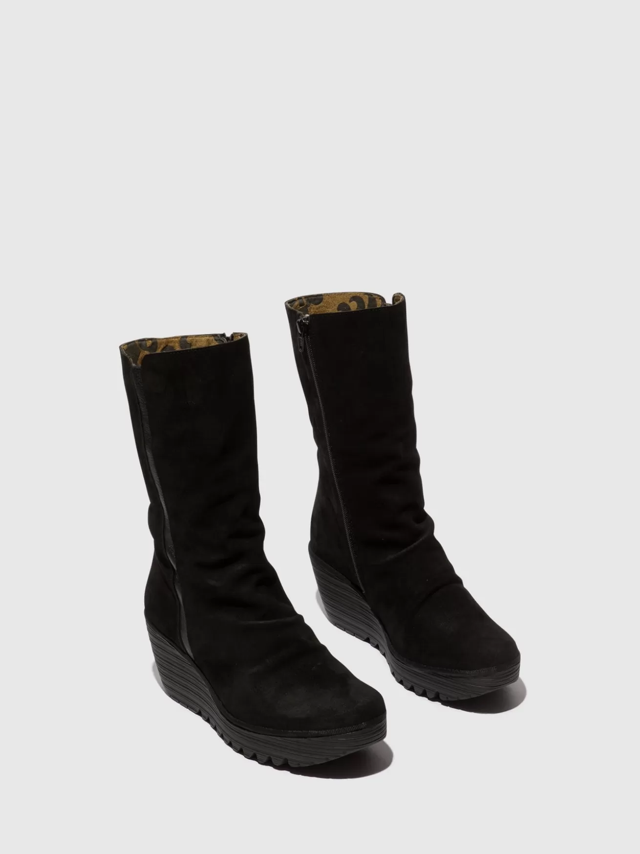 Botins Com Ziper Yemy408Fly Oil Suede/Mousse Preto-Fly London Clearance