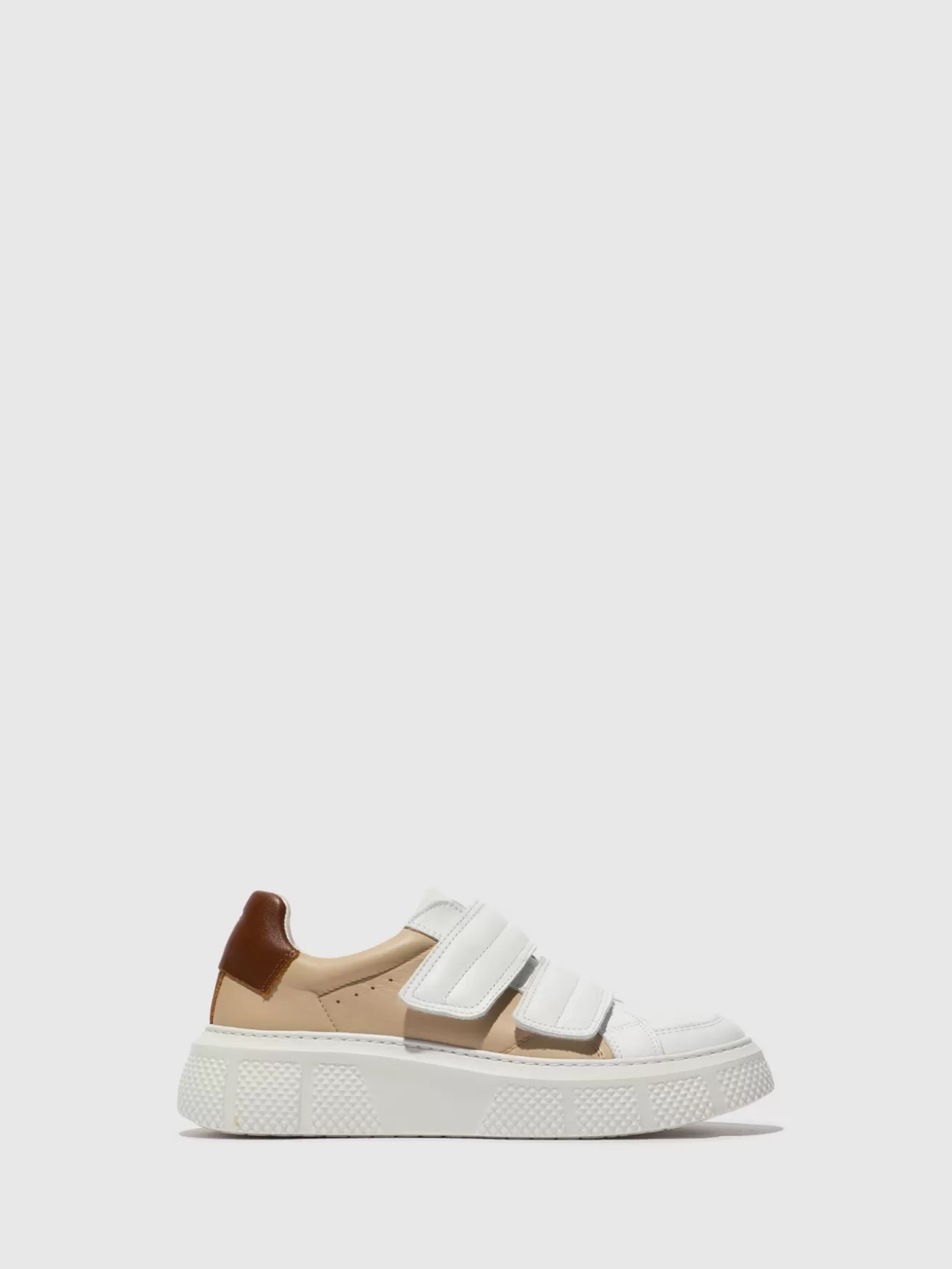 Sapatilhas De Velcro Edda513Fly White/Beige/Cognac-Fly London Online