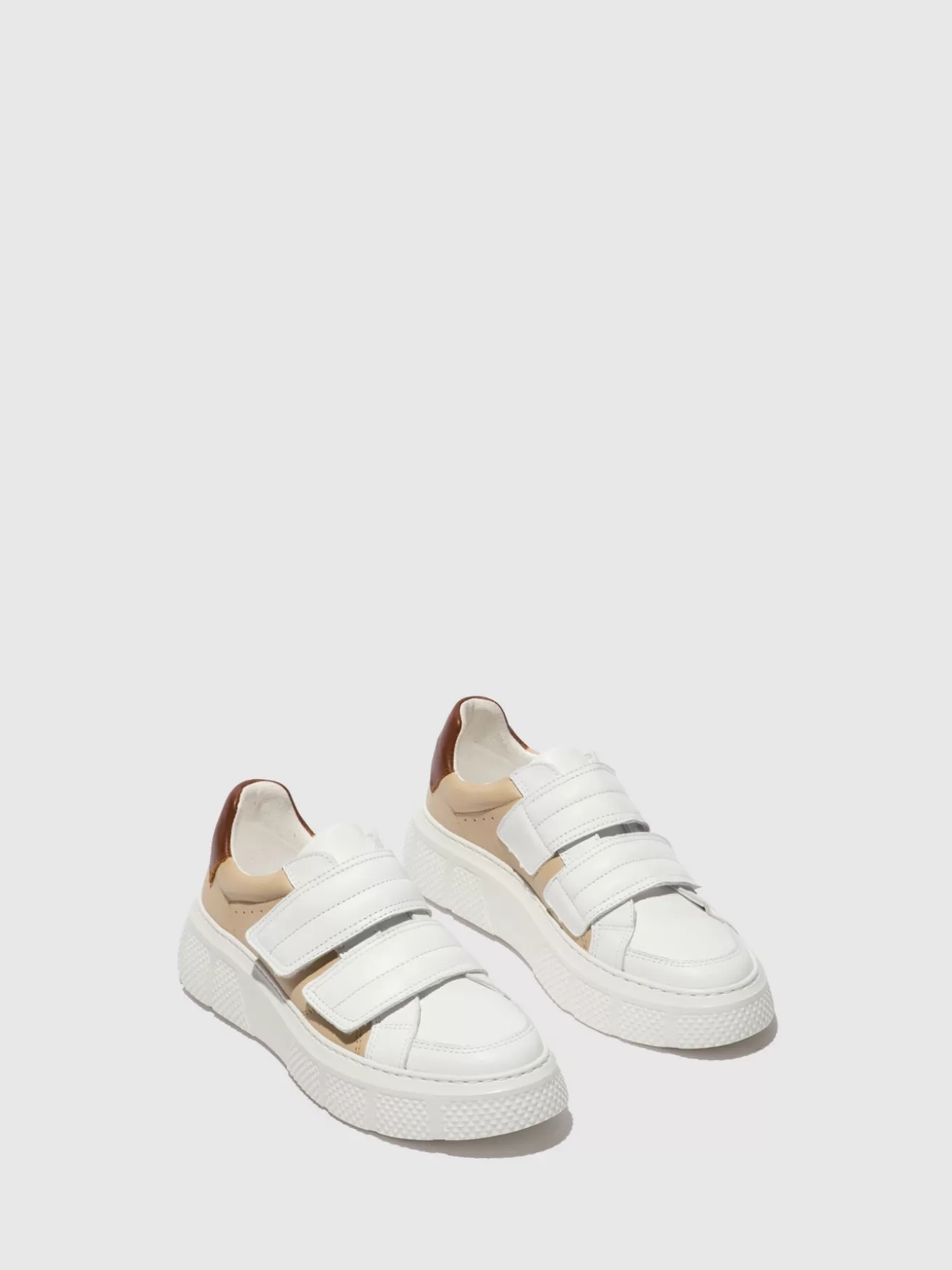 Sapatilhas De Velcro Edda513Fly White/Beige/Cognac-Fly London Online