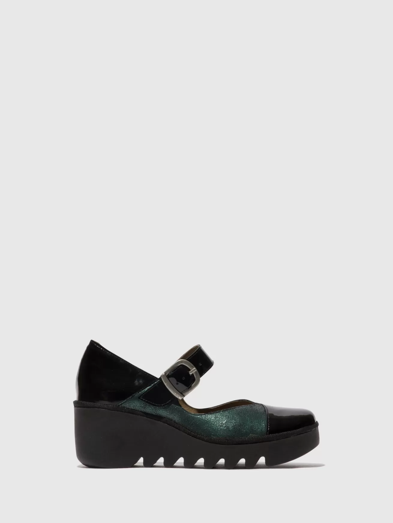 Sapatos Com Fivela Baxe428Fly Preto/Verde-Fly London Best