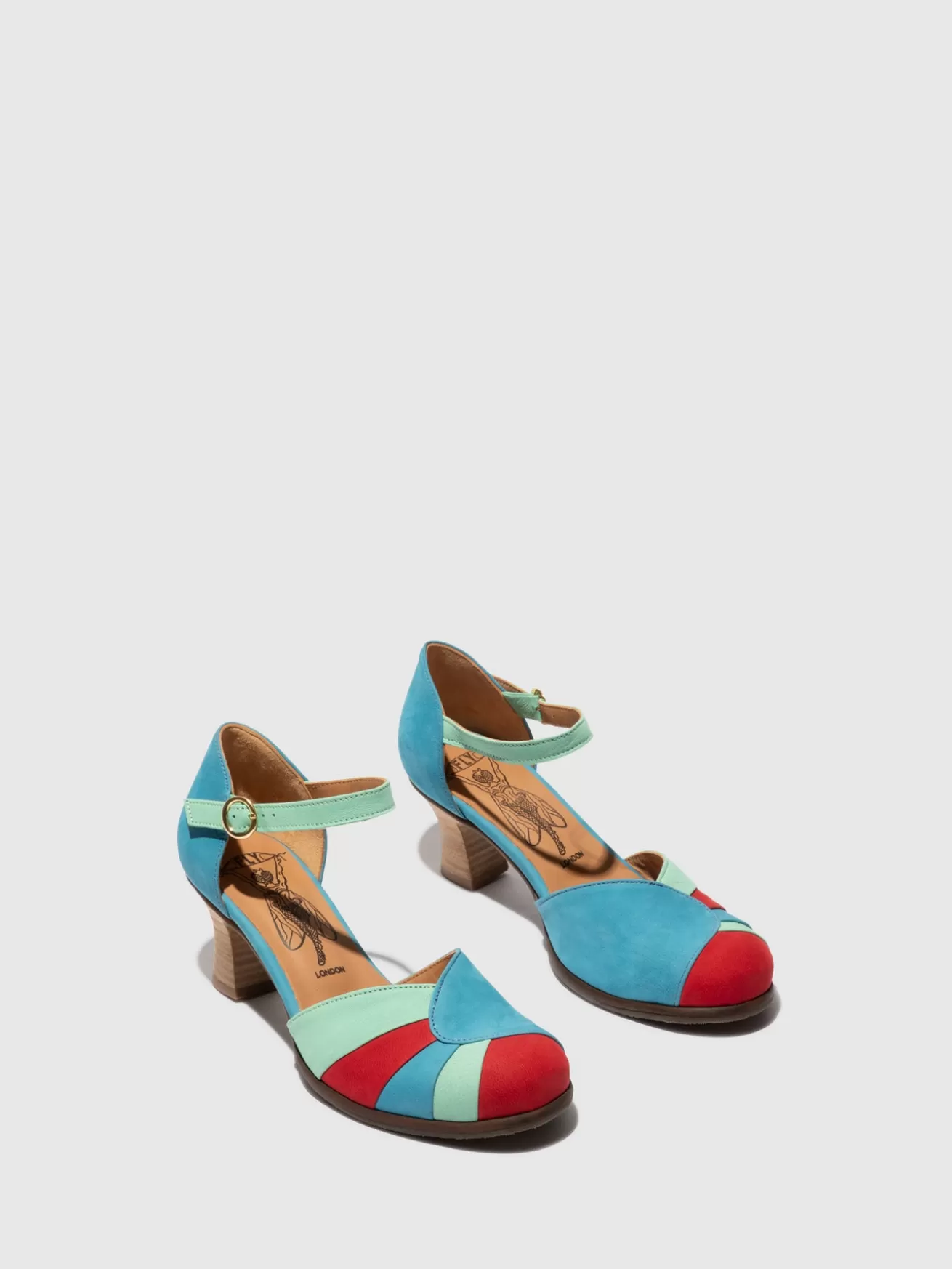 Sapatos De Salto Besh087Fly Azul/Escarlet/Verde-Fly London New