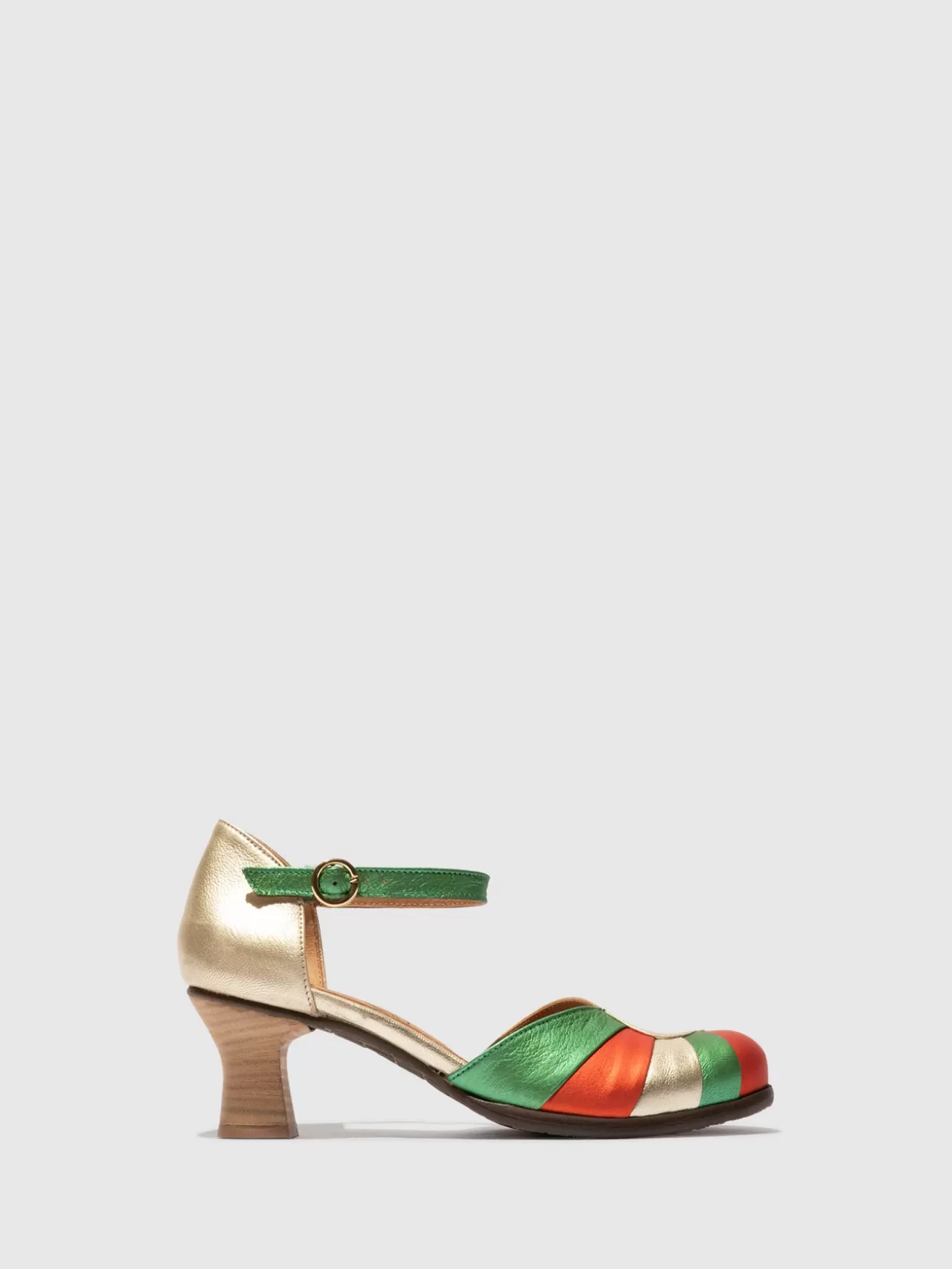 Sapatos De Salto Besh087Fly Dourado/Vermelho/Verde-Fly London Shop